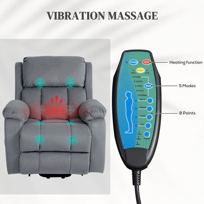 HOMCOM Eight-Point Massage Lift Chair, with Remote - Grey