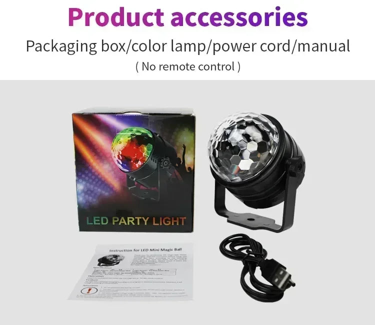 RGB LED Stage Disco Light Rotating DJ Ball Strobe Sound Control Magic Dance Car Christmas Gift Party Club Laser Show Lamp Party
