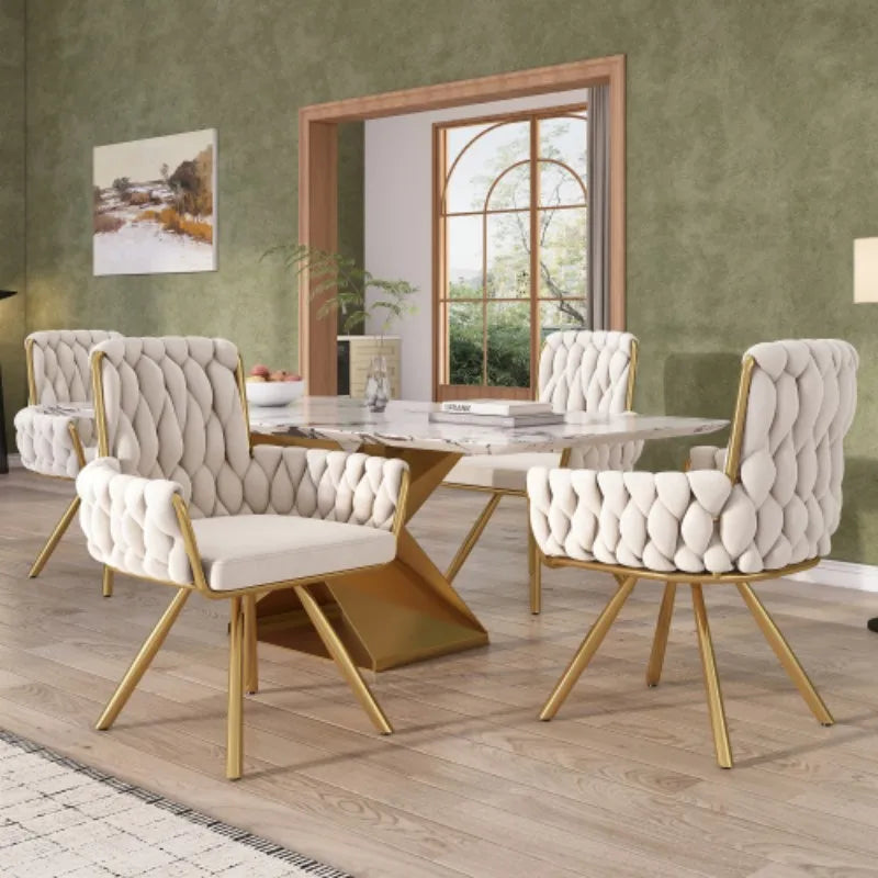 Set of 2/4/6,velvet dining chair,Armchair,single luxurious Leisure swivel chair with four metal support legs,beige
