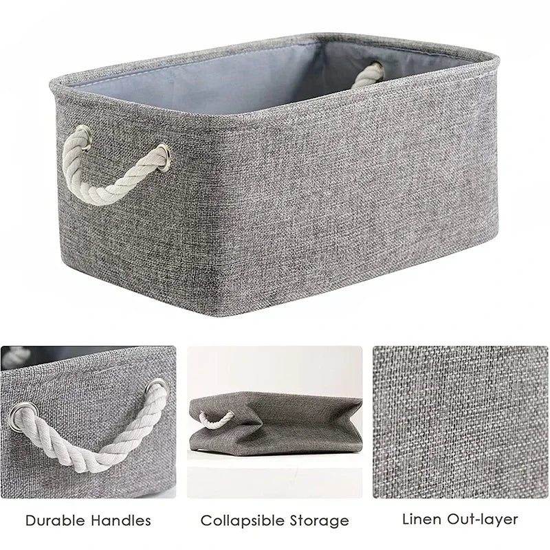 Folding Linen Fabric Storage Basket Multi-functional Sundries Storage Bag with Handle Organizer Box for Underwear Sock Baby Toys