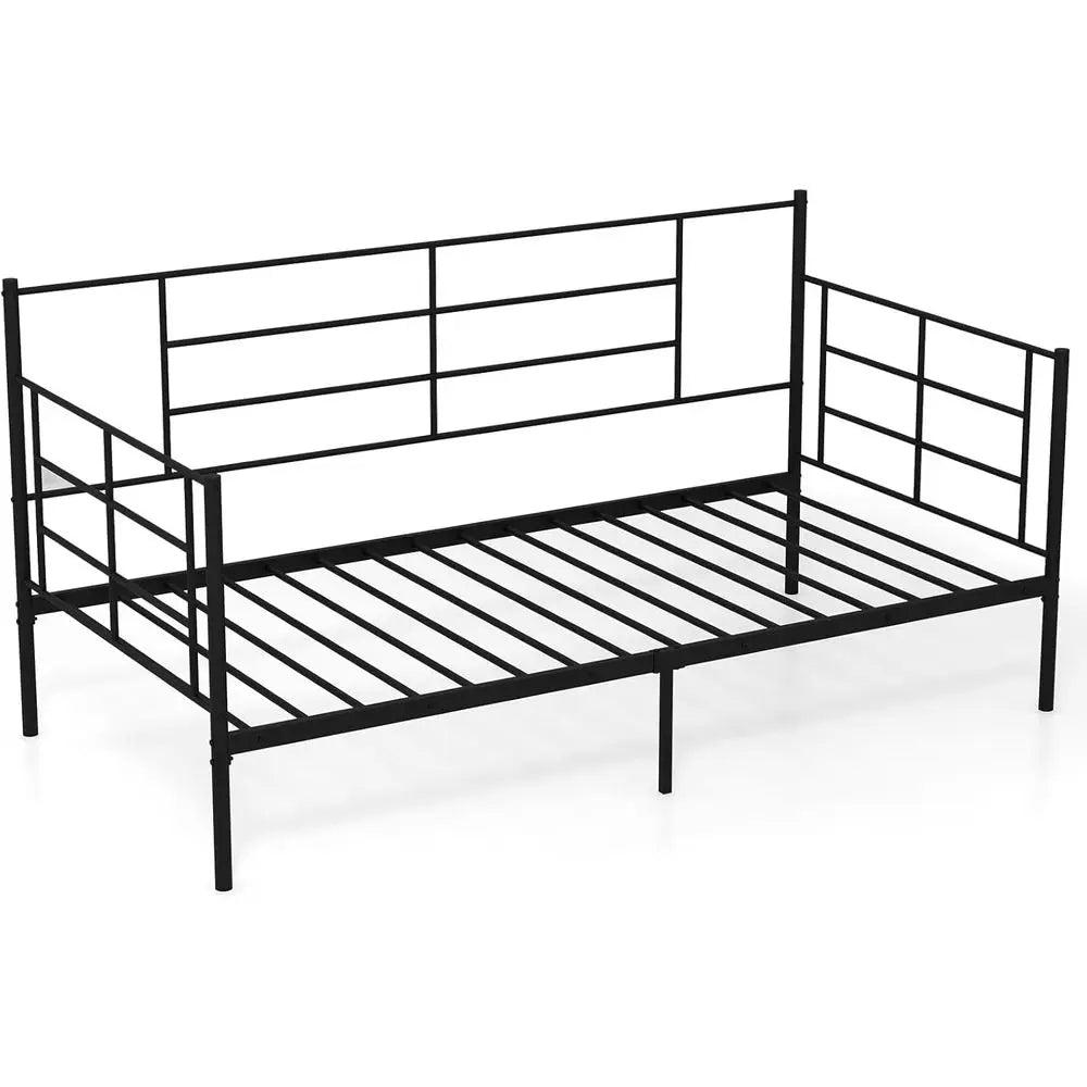 Single Day Bed with Metal Frame, 28cm Underbed Storage, Slat Support, Black Mattress Platform, 90x190cm Mattress for Living Room