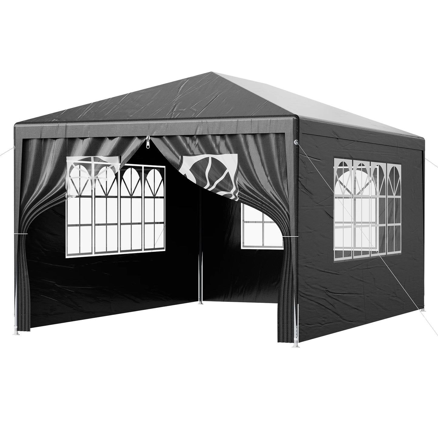 LOEFME 3x4M/3x3M Outdoor Gazebo Tent Outdoor Garden Camping Awning Waterproof Windproof UV Sun Shelter W/ Removable 4 Side Walls