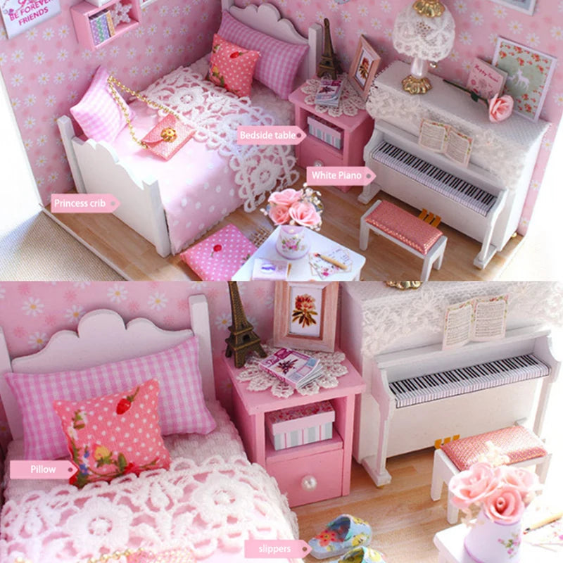 Wooden Mini Doll House Assembled Model Building Small House Kit 3D Puzzle Toys Bedroom Decoration With Furniture Gifts Dollhouse