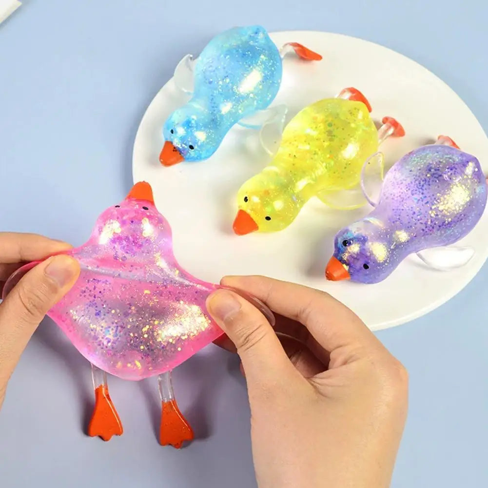 Glitter Duck Squishy Stress Relief Toy | TPR Material | Random Color | Soft Squeeze Fidget Toy for Anxiety Relief | Portable