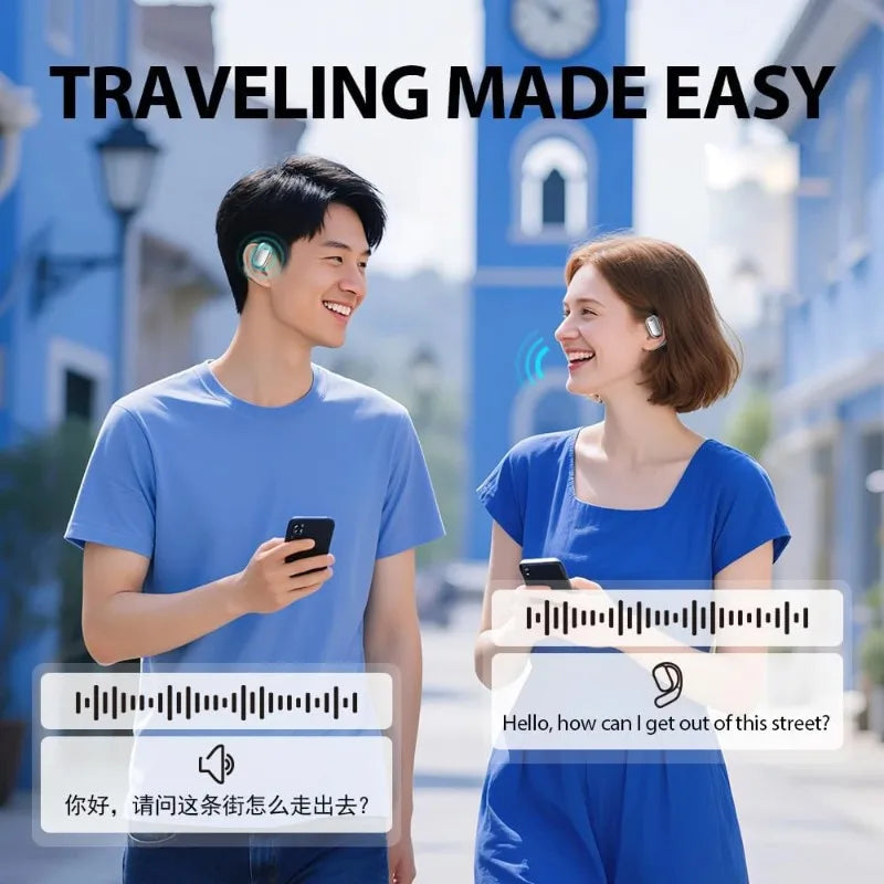 AI Language Translation Earbuds Real Time LCD Touch Screen Open Ear Wireless Headphone with 144 Language for Business