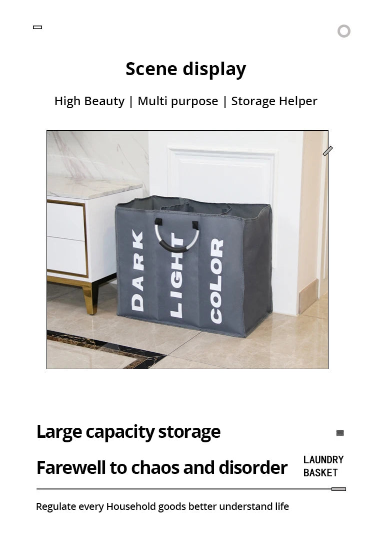 1pc 3 Grids Foldable Laundry Basket Bag Dirty Clothes Laundry Hamper Waterproof Oxford Durable Fabric Dirty Storage Basket