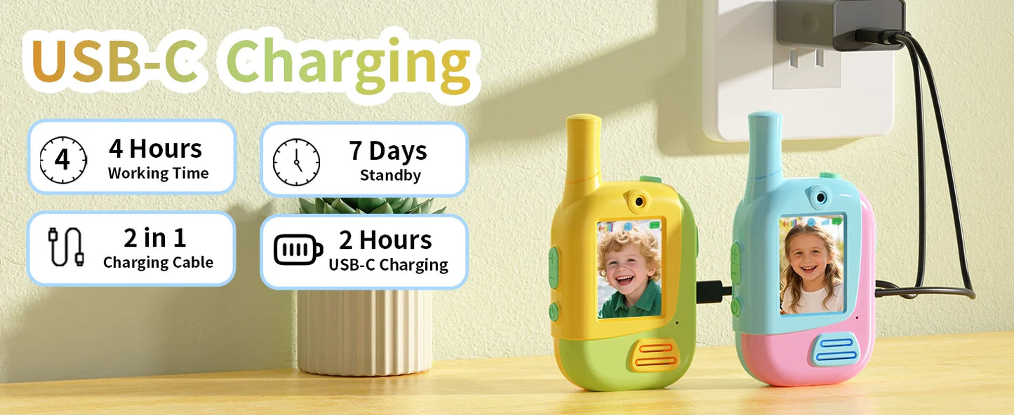 2 Pack Kids Video Walkie Talkies, Rechargeable Two Way Radio with Voice Changer and HD Camera, Indoor Outdoor Camping Hiking Toy