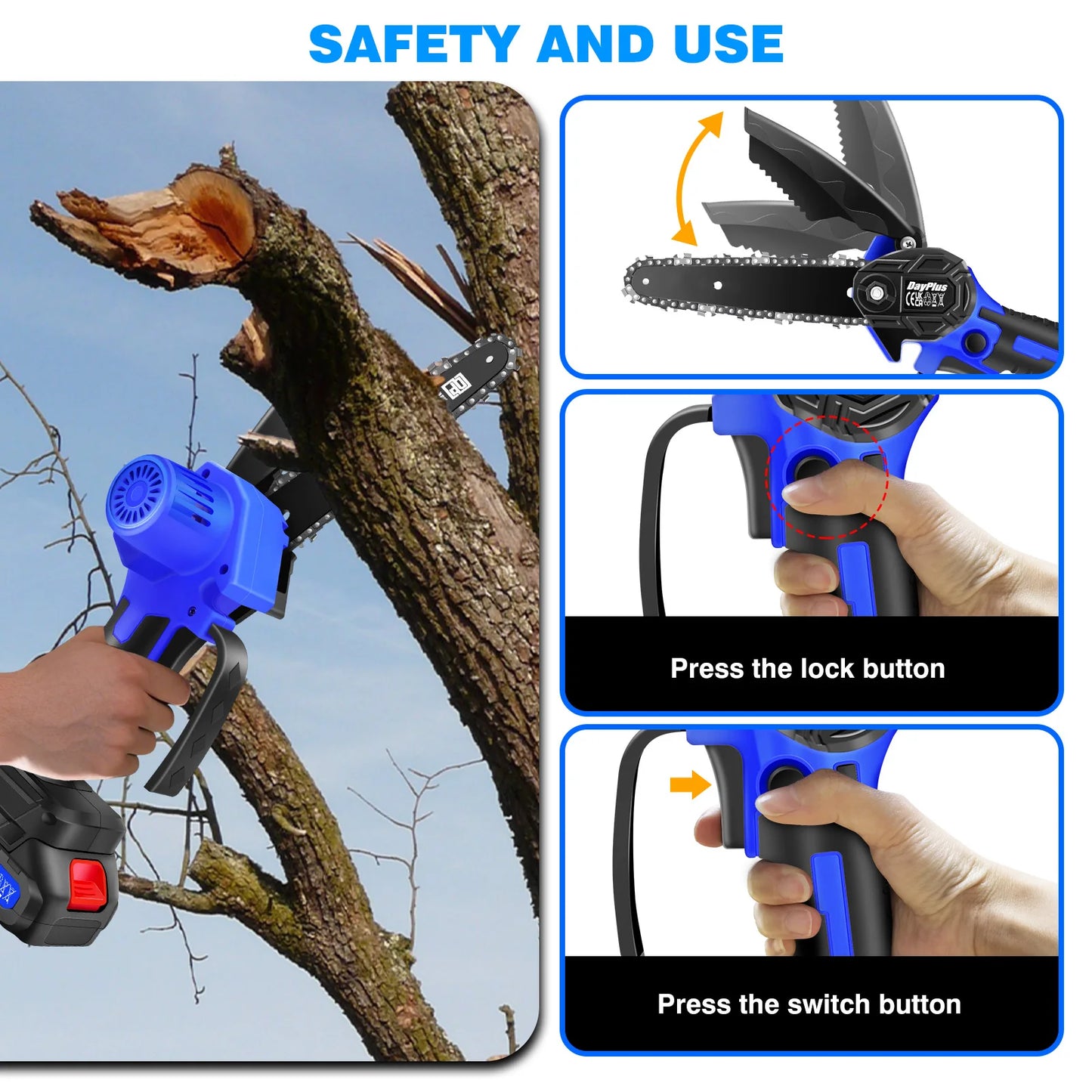 21V 6 Inch Mini Cordless Chainsaw Electric One-Hand Saw Wood Cutter for Wood Cutting Tree Trimming (1 Battery and Charger)