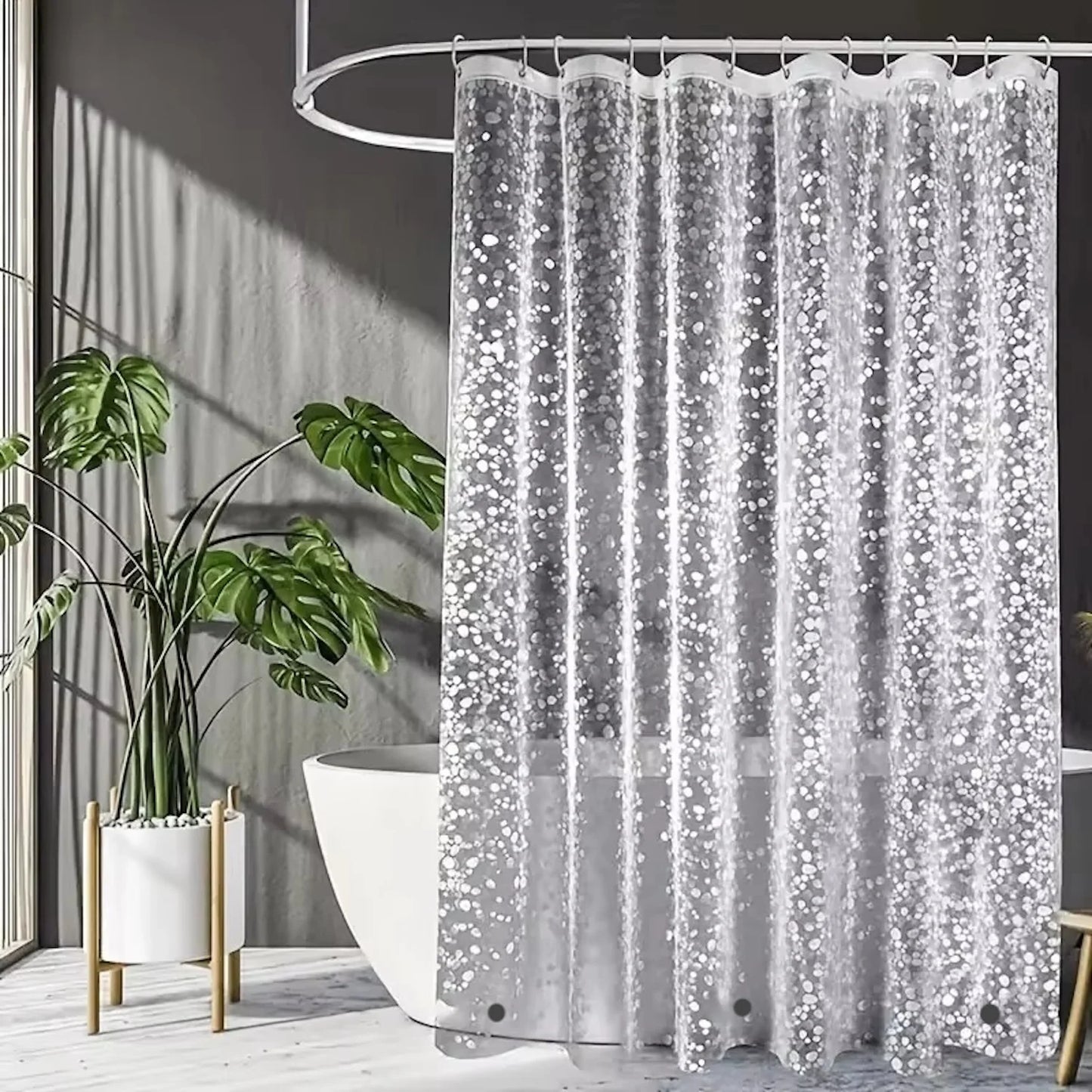 1pc Waterproof Clear Shower Curtain Pebble Pattern PEVA Bath Curtain Liner with Bottom Magnets Plastic Bath Curtain for Bathtub
