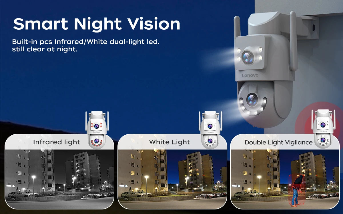Lenovo Outdoor Security Camera 4K HD IP Camera  with Dual Lens PTZ Color Night Vision CCTV Video Surveillance Protection