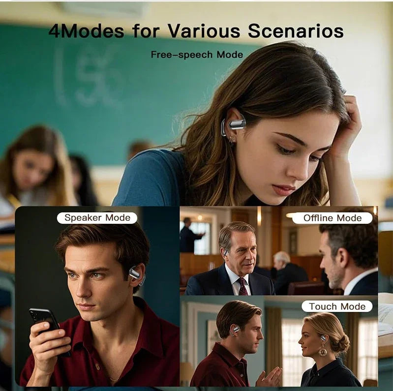 AI Language Translation Earbuds Real Time LCD Touch Screen Open Ear Wireless Headphone with 144 Language for Business