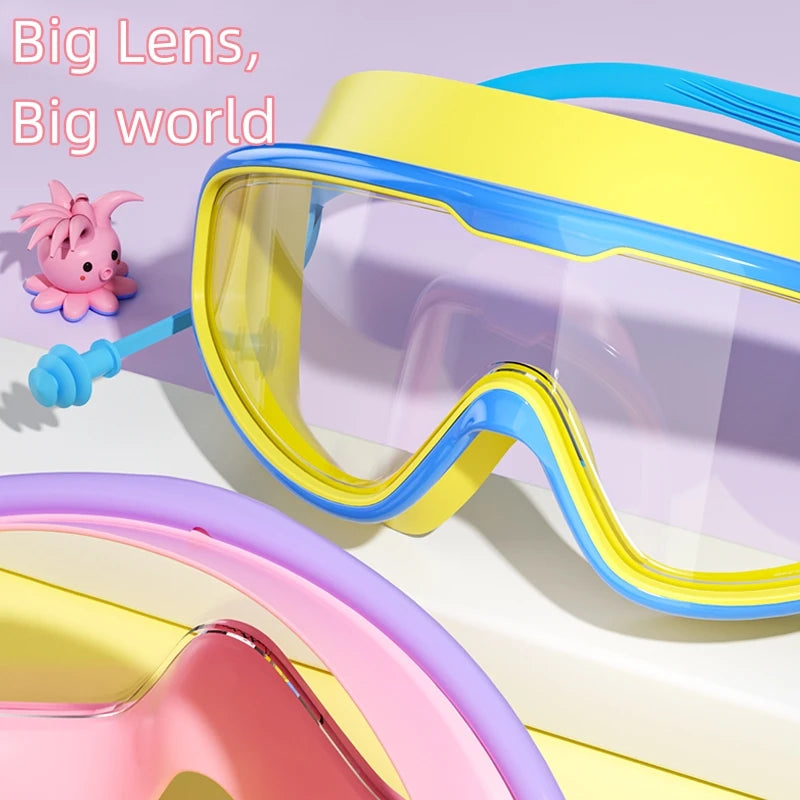 Kids Swimming Goggles Big Frame HD View Anti-fog Waterproof Children's Swim Goggles Boys and Girls Multi-color to Choose