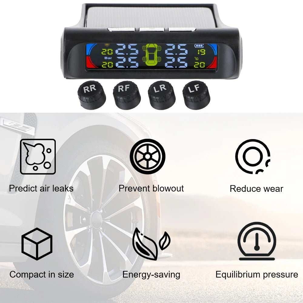 Tire Pressure Monitoring System Temperature Warning New C External Battery Version Sensors Solar TPMS Car Tyre Pressure Monitor