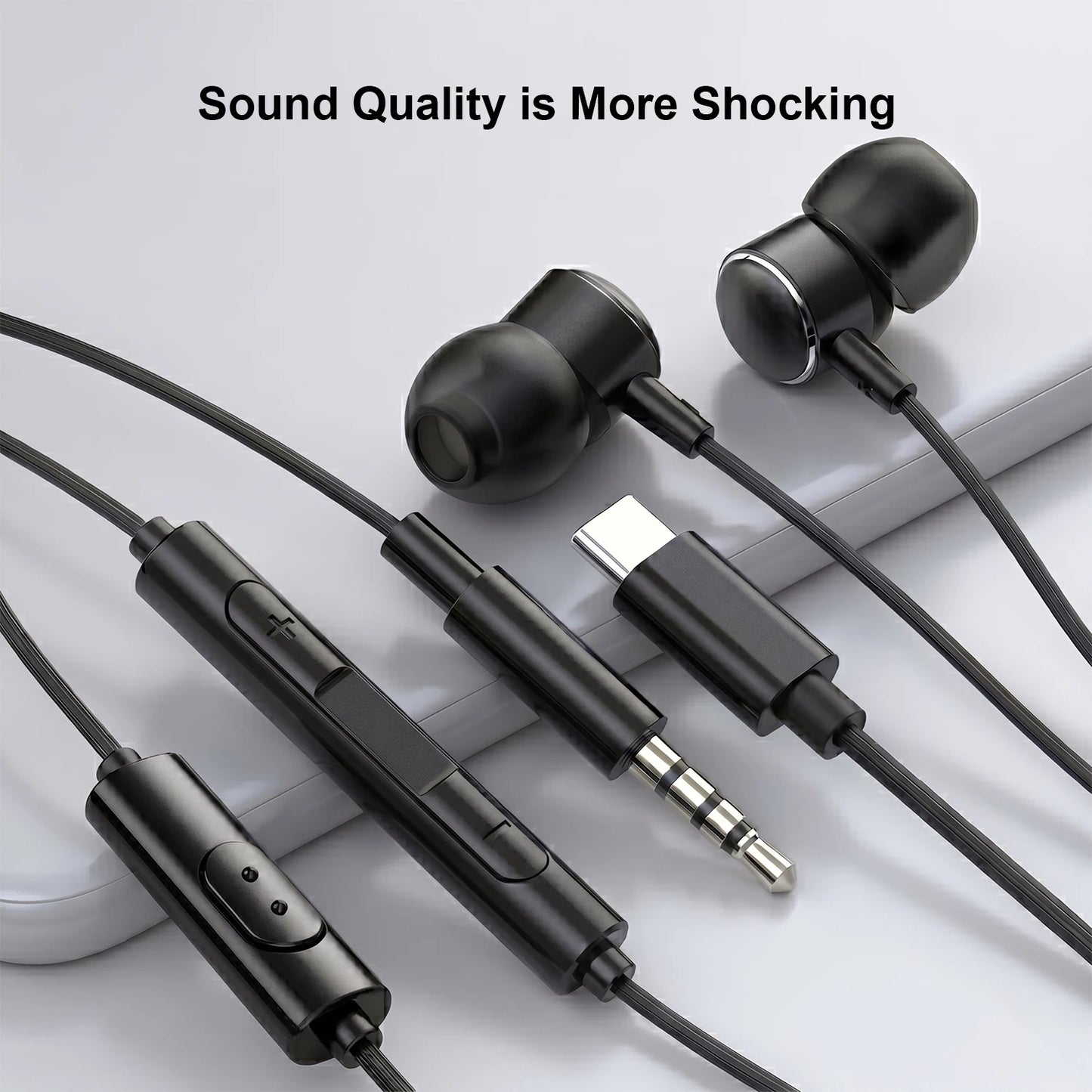 Type C Wired Headphones HiFi Stereo With Mic Earphones For Samsung Galaxy S25 S24 S23 Ultra Note 20 10 A53 USB C 3.5mm Headsets