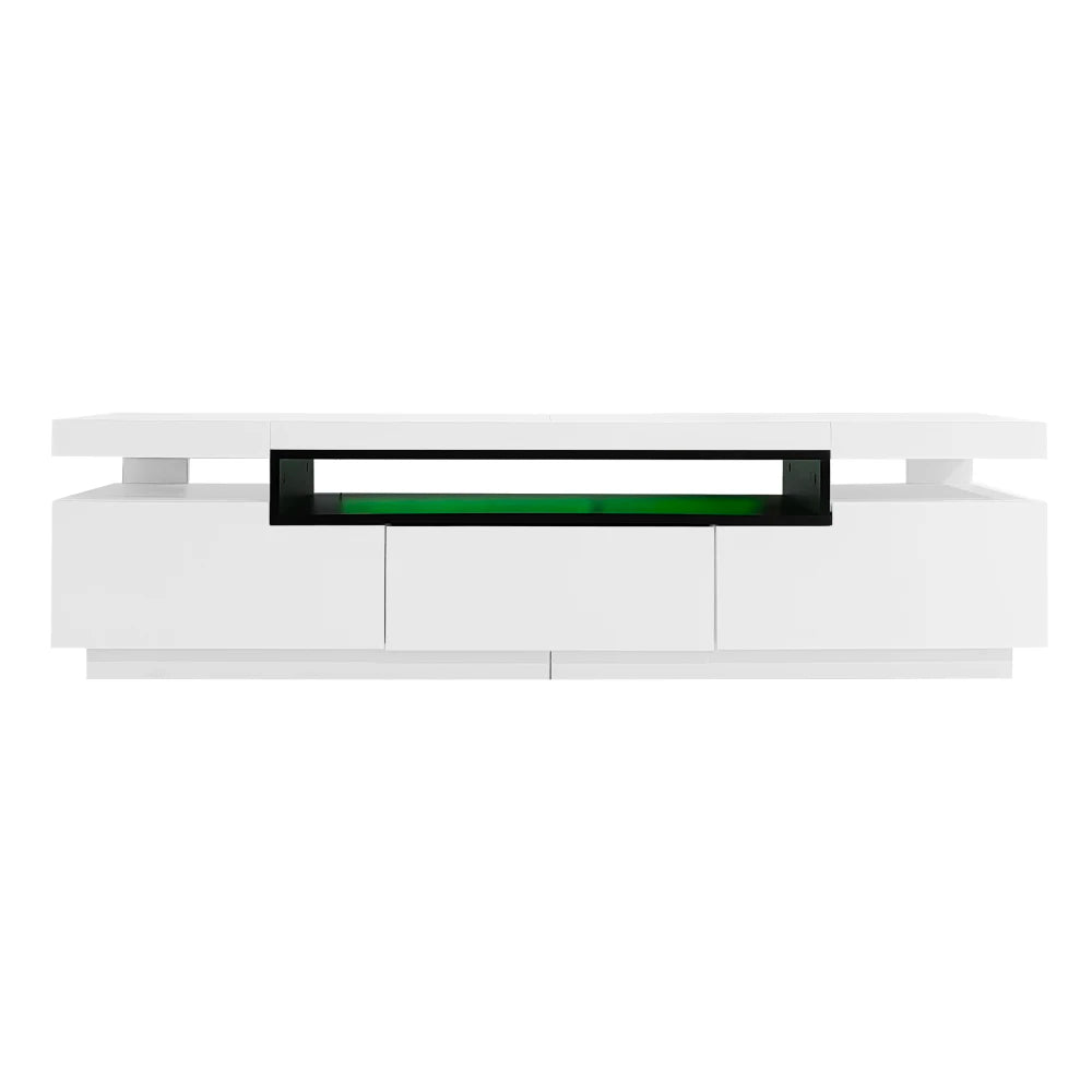PINGGO TV Stand Cabinet for 70-inch TV High Gloss TV Stand Unit with LED Lights 160CM, 3 Drawers, 3 Open Storage Space
