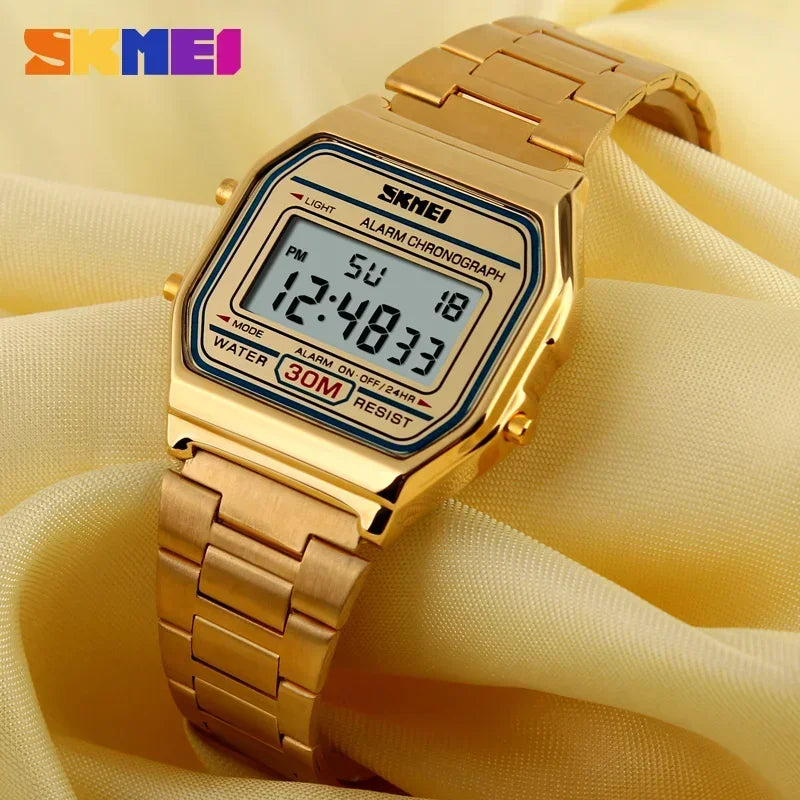 SKMEI Digital Sports Watch for Men Luxury Stainless Steel Electron Waterproof Mens Wristwatches Clock 1328 Reloj Hombre 1123