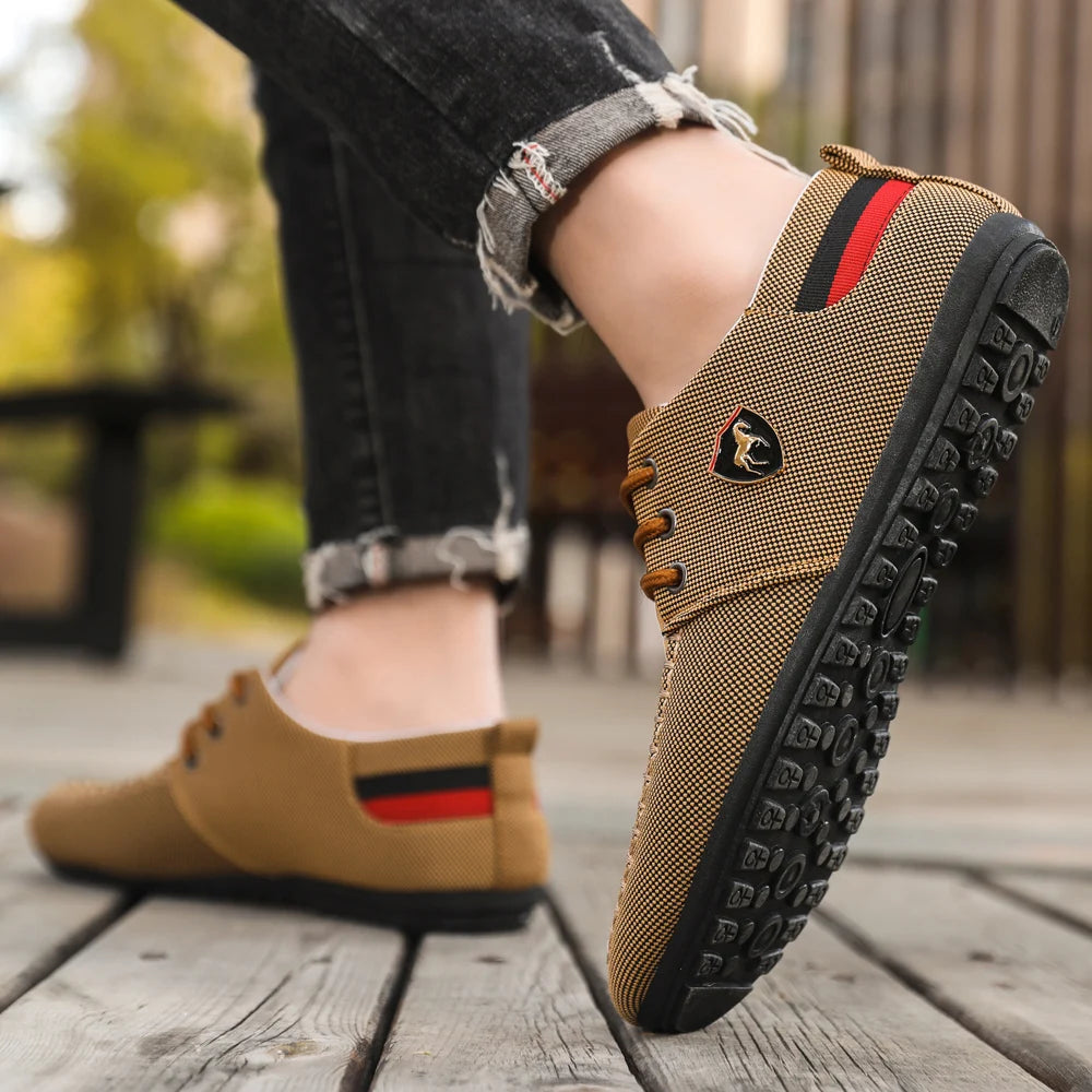 Men's Breathable Fabric Casual Loafers, Soft-Soled Comfortable Lace-Up Low-Top Men's Shoes, Versatile for Daily Commuting and Light Business Wear, Lightweight, Wear-Resistant, Non-Stuffy, Comfortable for Long Wear, Suitable f