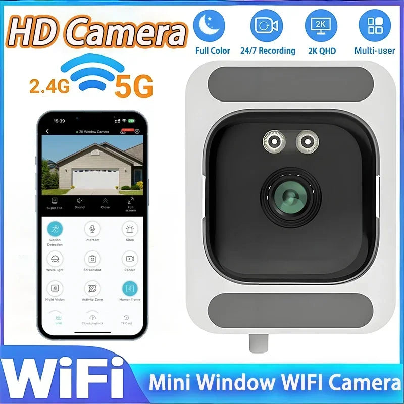 WiFi Window Camera 2.4/5GHz 3MP Full Color Night Vision Indoor Security Camera Replaces Outdoor Cam Through Window Surveillance