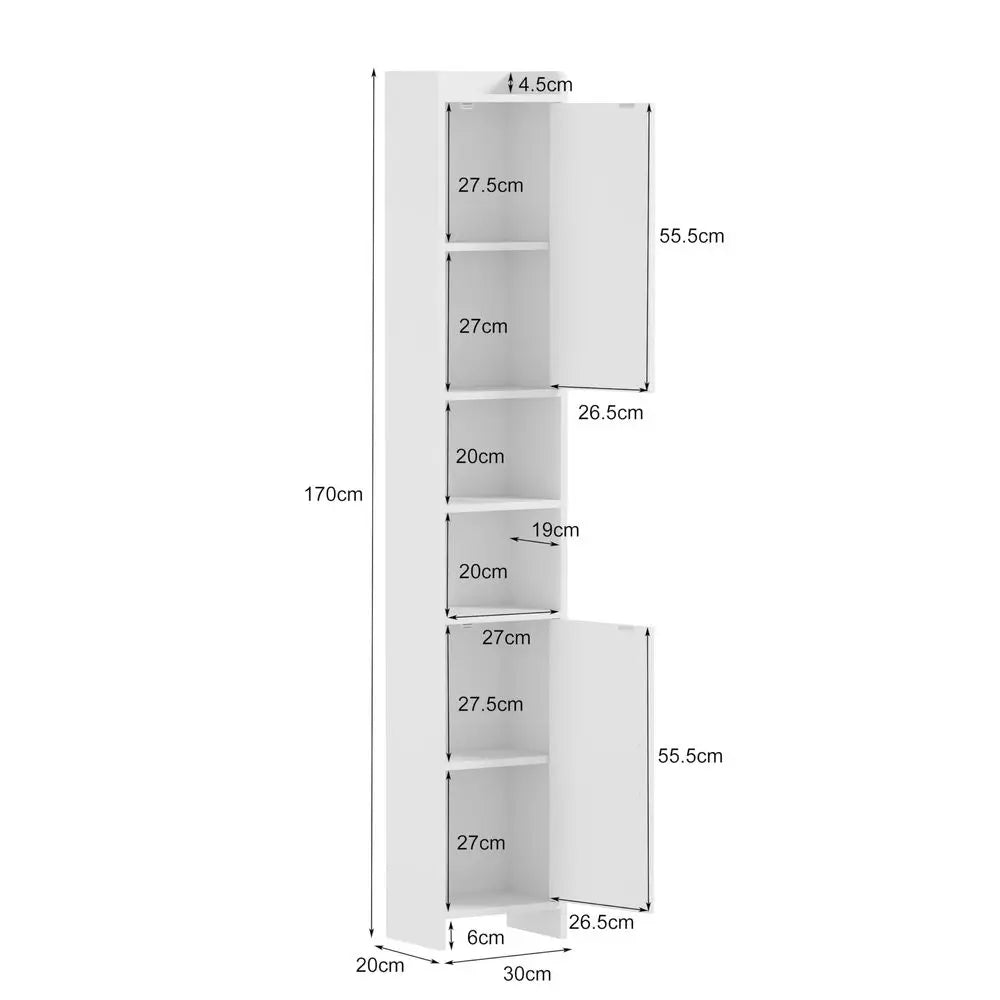 Tall Cabinet, Narrow Bathroom Storage Unit with 2 Doors amp Open Compartments, Slim Kitchen Cabinet for Small Spaces, Freestand