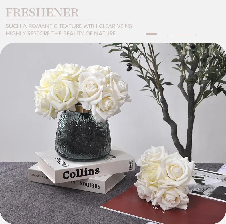 5 Head Curled Rose Bouquet with Artificial Moisture Sensation High-end Silk Flower Home Decoration Wedding Decoration