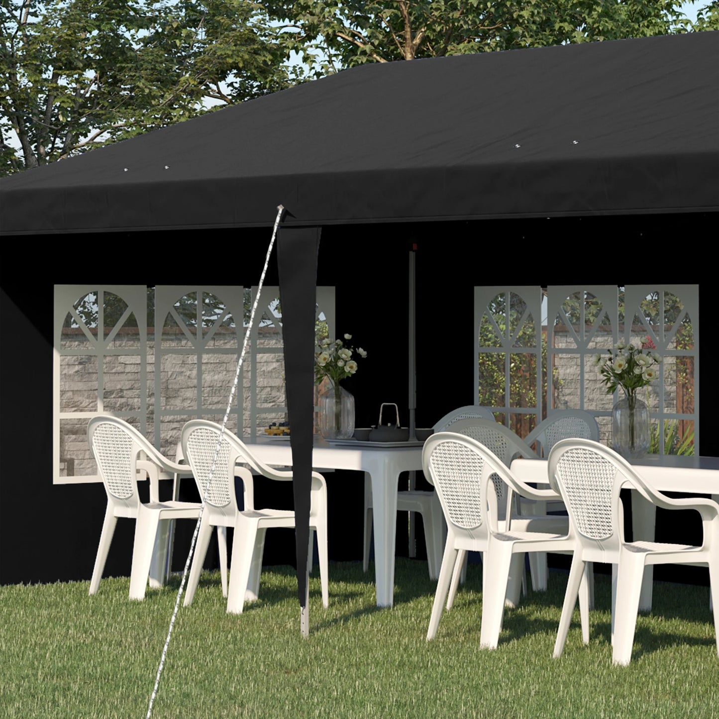 Outsunny 3 x 6m Garden Pop Up Gazebo, Height Adjustable Marquee Party Tent with Sidewalls, Storage Bag, Black