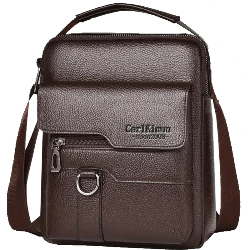 Multi-purpose men's shoulder bag for work, PU crossbody briefcase with handle, professional casual daypack