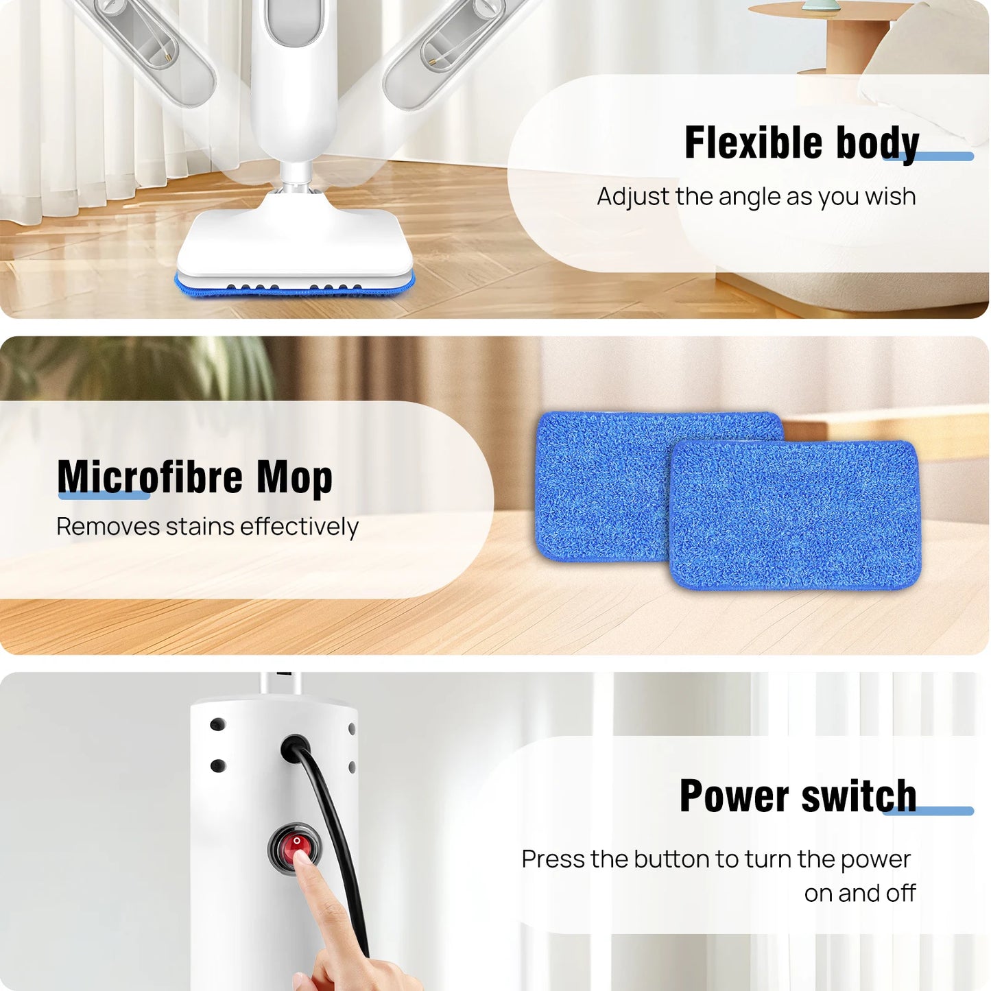 Steam Mop&Detachable Steam Cleaner,1500W Powerful Floor Steamer,Removes up to99.9%of Bacteria andViruses,for Carpet  Clean,400ml