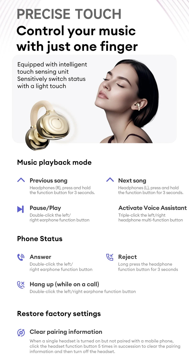 Choice Lenovo LE302 OWS Ear clip Wireless Earphones Low Latency HD Call Bluetooth Headphones HiFi Music Sport Fashion Earbuds