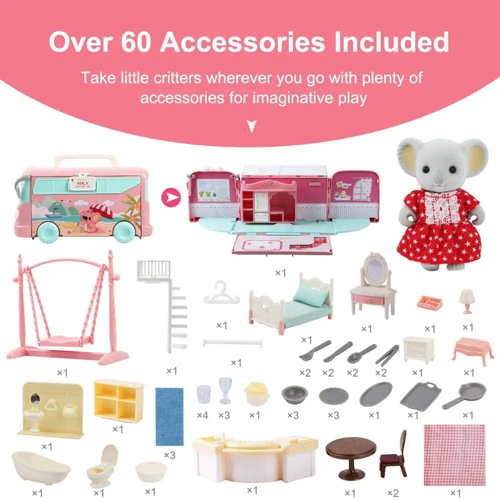 Dollhouse Koala Diary Girl Play House Toy Diy Tour Bus Bedroom Dresser Dining Kitchen Bathroom Shop Pretend Family Toys Girls
