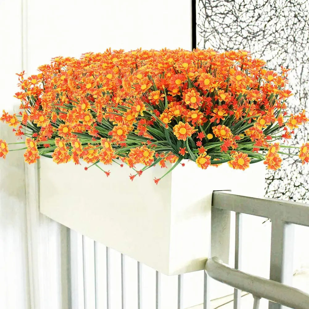 Artificial Daisies Flowers Outdoor UV Resistant Fake Foliage Plants Shrubs for Window Box Hanging Farmhouse Indoor Outside Decor