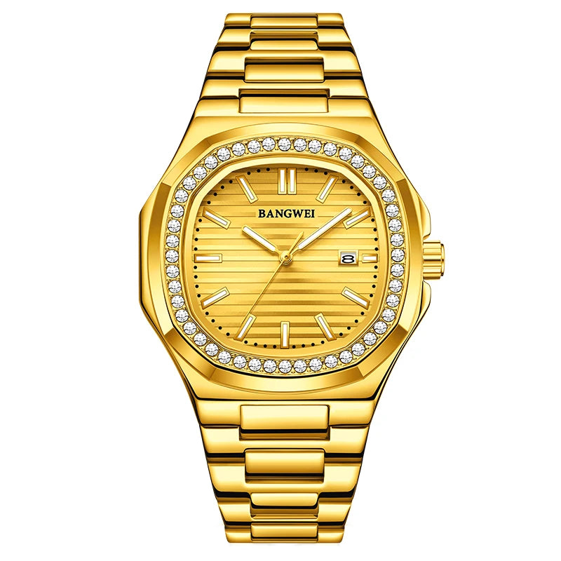 BANGWEI New Luxury Men's Business Watches Quartz Wristwatch Man Outdoor Sports Square Fashion Military Waterproof Watch For Men