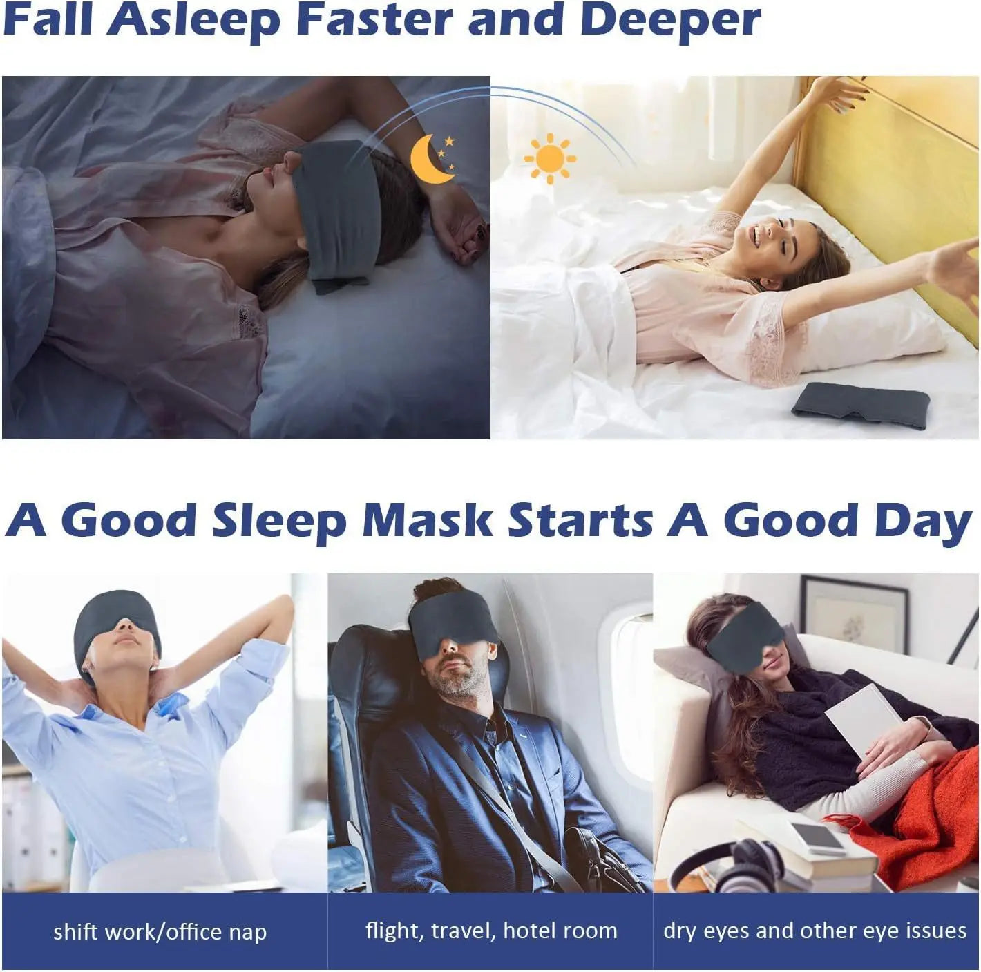 3D Contoured Travel Pillow 100% Blackout Zero Eye Pressure Sleeping Mask Soft Adjustable Travel Accessories Airplane