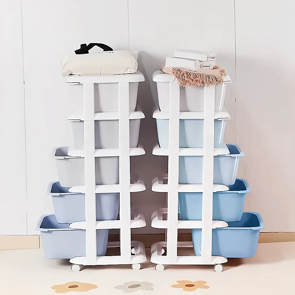 6/5 Tier Drawer Storage Cabinet Stackable Dustproof Storage Organizer with Wheels Floor-standing Storage Box Office Supplies