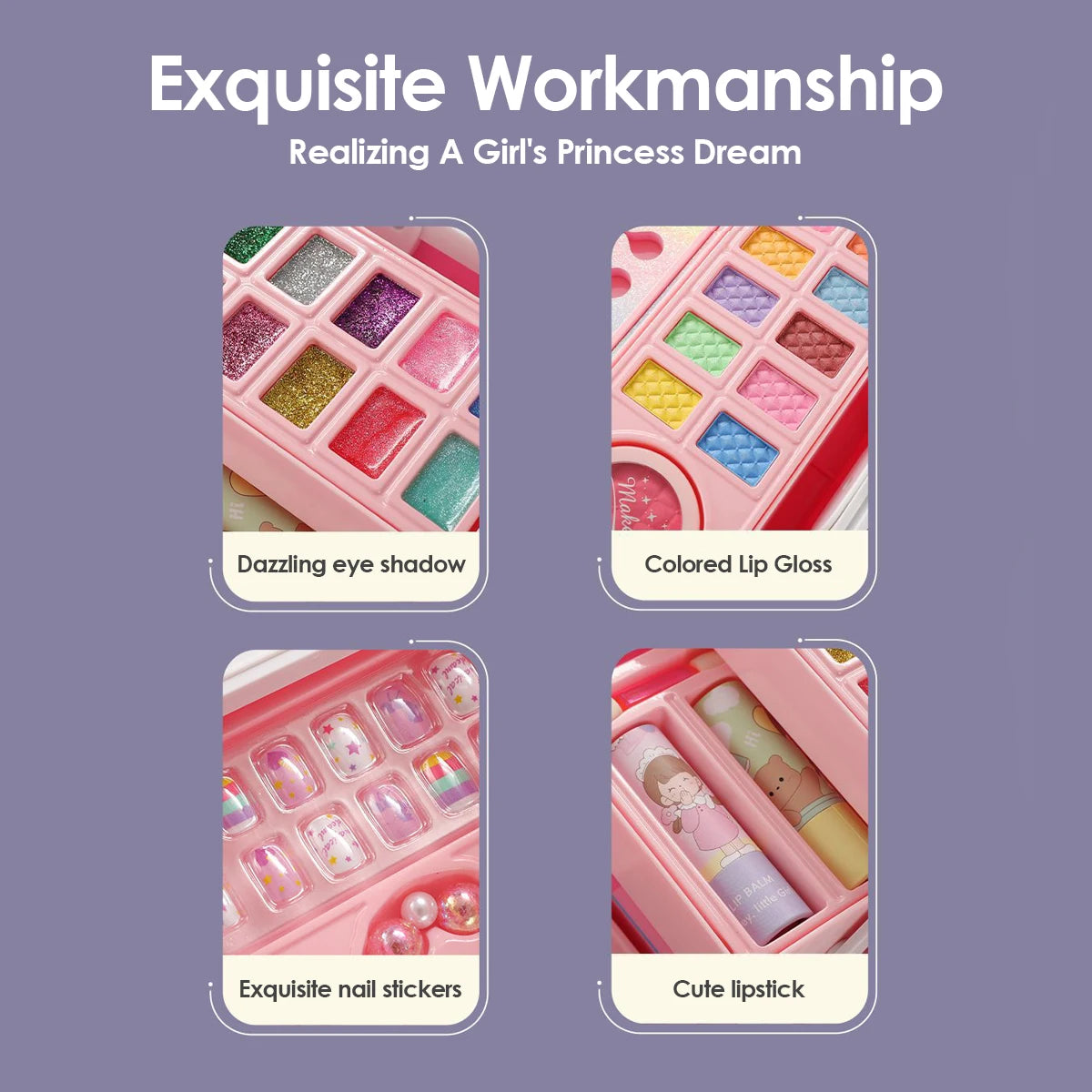 Kids Makeup Kit for Girls Princess Real Washable Pretend Play Cosmetic Set Toys with Mirror Non-Toxic & Safe Birthday Gifts