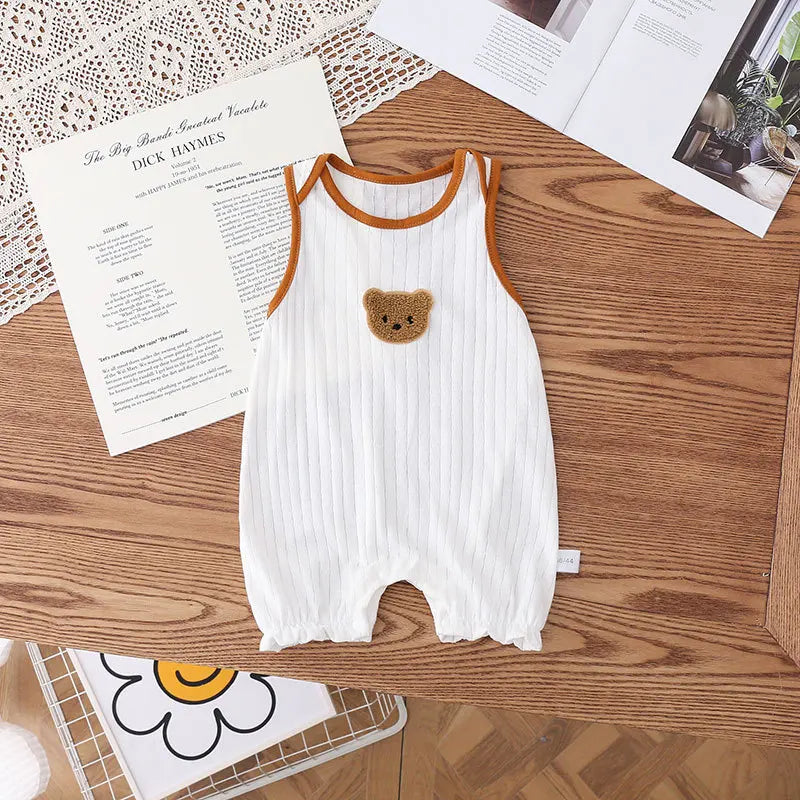 2PCS Summer Baby Clothes Set With Cap Toddler One Piece Cute Bear Sling Romper Fisherman Hat Infant Girl Boy Jumpsuit Outfit