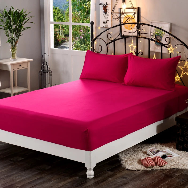 1Pc High Quality 100% Polyester Solid Color Fitted Sheet Mattress Cover Four Corners With  Elastic Band Bed Sheets