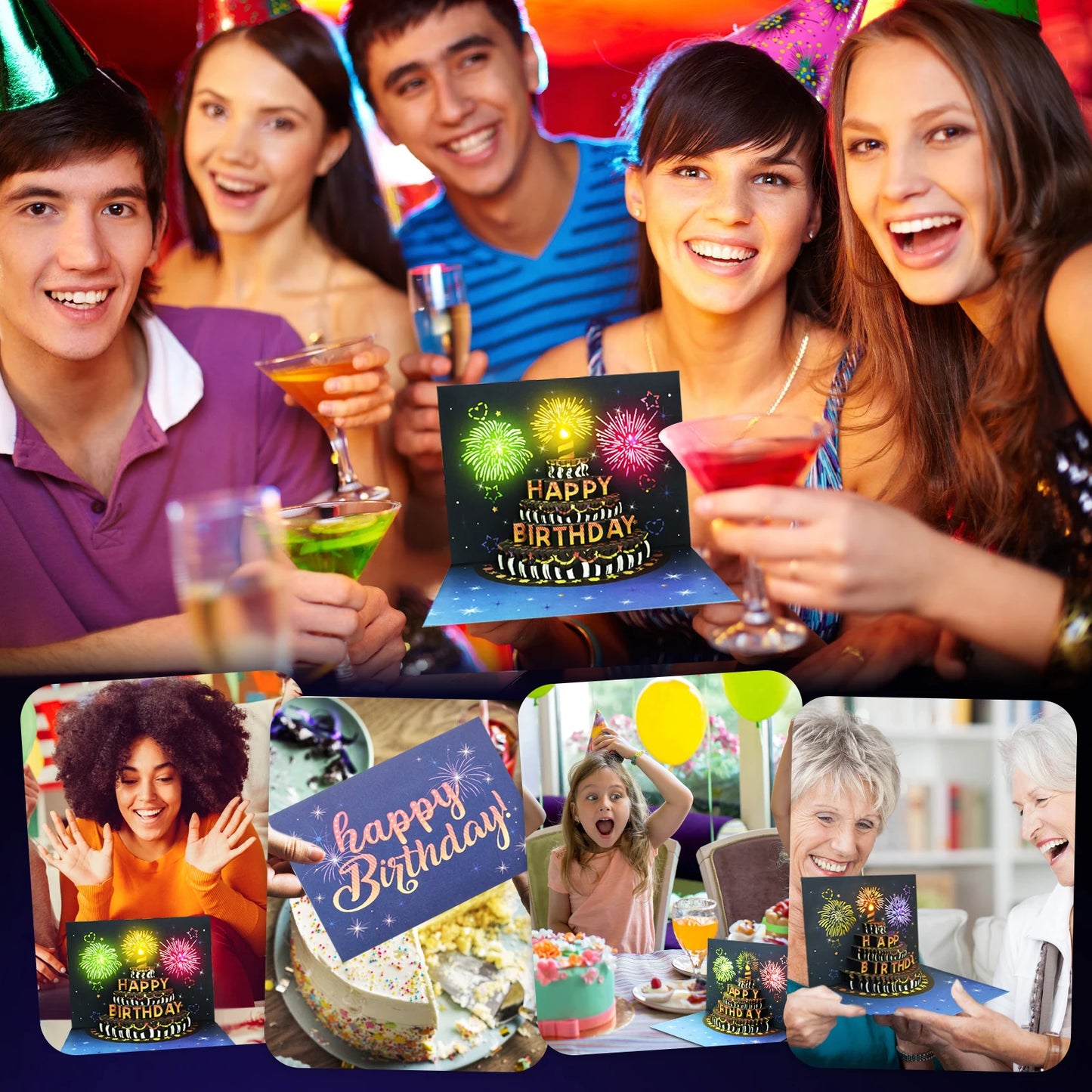 3D Light Music Birthday Card Pop Up Happy Birthday Card Fireworks Birthday Greeting Cards Happy Birthday Party Gift Message Card