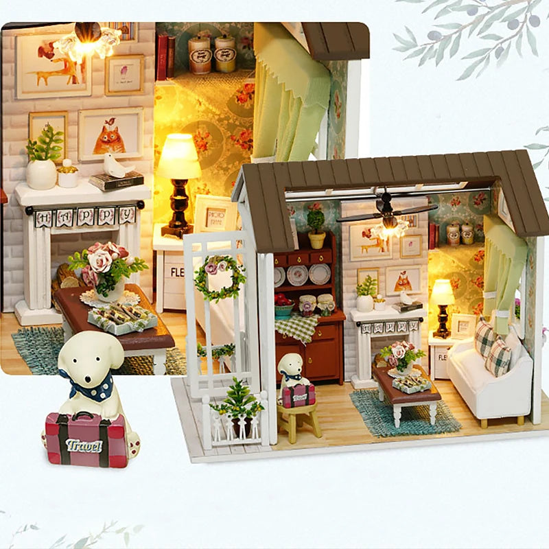 DIY Miniature Dollhouse Kit Assemble Puzzle 3D Wooden House Room Craft With Furniture LED Lights For Friends Birthday Gift Toys