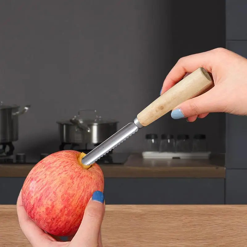 Corer Tool Kitchen Stainless Steel Pear Pitter Anti-Slip Manual Kitchen Corer with Wood Handle for Fruit Slicing Cooking Salad