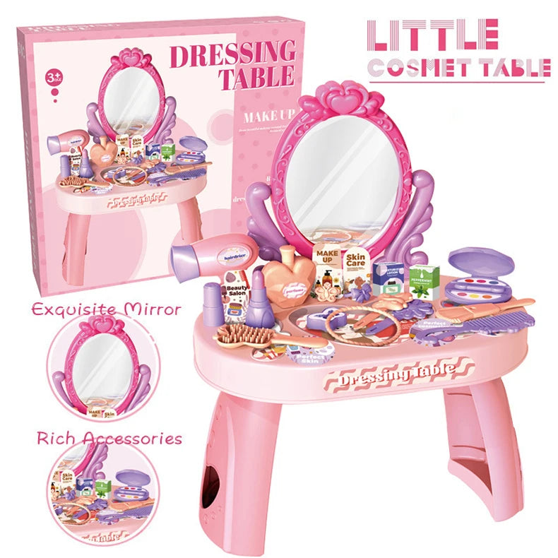Play House Toy Simulated Dressing Table Diy Table and Stickers Girls Children'sPretending Makeup Toys for Kids New Year Gifts