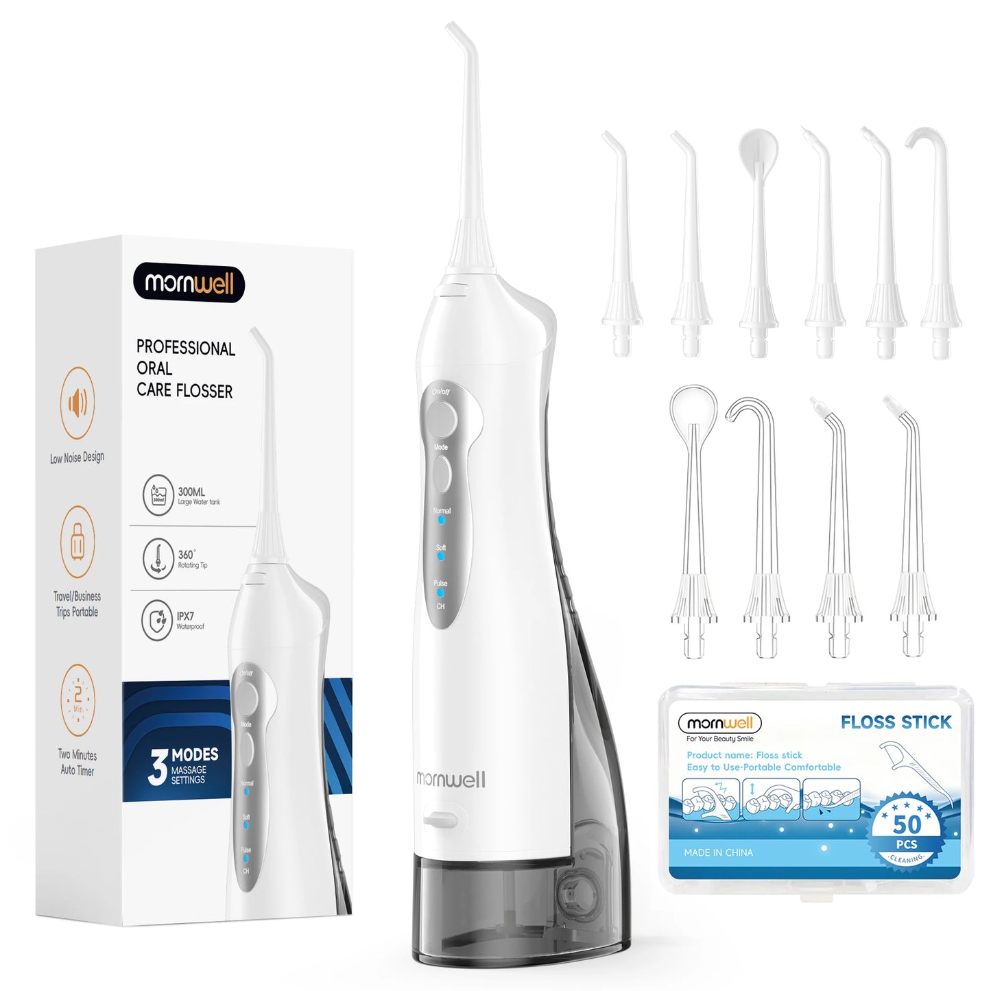 Mornwell Water Flosser Teeth Picks 6 Jets 3 Modes Portable Cordless D52 Water Floss For Teeth Cleaner IPX7 Waterproof Oral Picks
