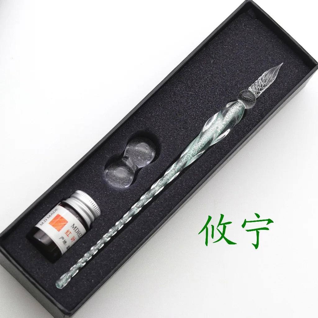 Colored Crystal Glass Dipping Pen Gift Box Gold Powder Colored Ink Signature Pen Friends Classmates Creative StationeryPens Gift