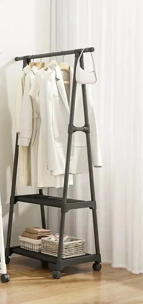 Multifunctional Storage Dormitory Clothes Drying Rack Floor Standing Clothes Rack Simple Clothes Mobile Hanging Clothes Rack