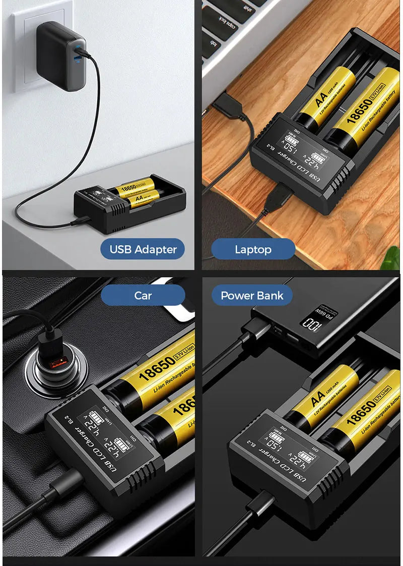 USB LCD Battery Smart Charger 1 / 2 Slots Dual For 18650 3.7V Rechargeable Lithium Battery For 1.2V NI-MH AA / AAA Battery