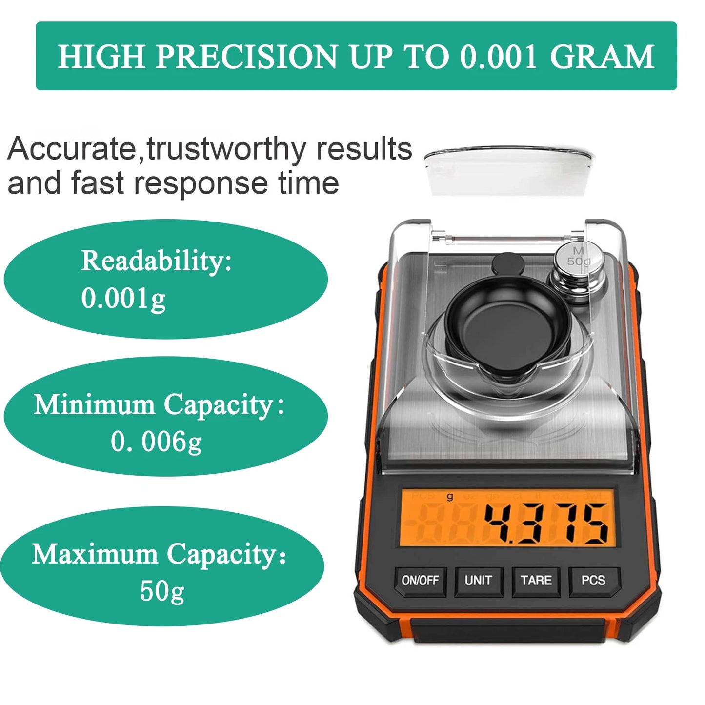 Brifit Electronic Digital Scale 0.001g/50gMini Scale Precision Professional Pocket Scale Milligram with 50g Calibration Weights