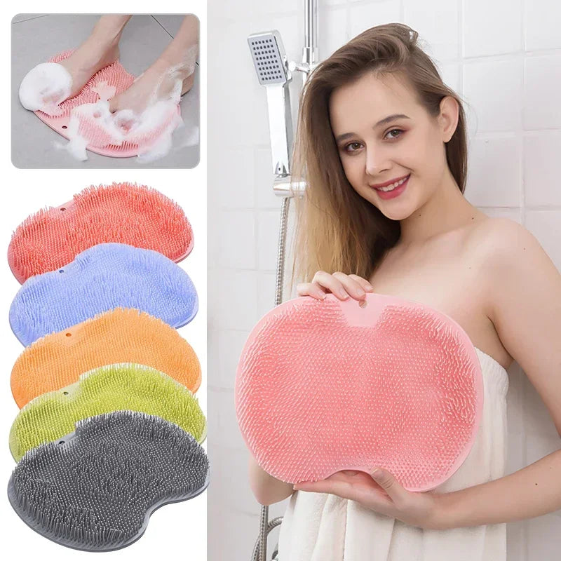 Exfoliating Brush for Feet Foot Wash Mat Brush Body Wash Scrubber in Shower Silicone Bath Massage Mat Back Brush Wall Mounted