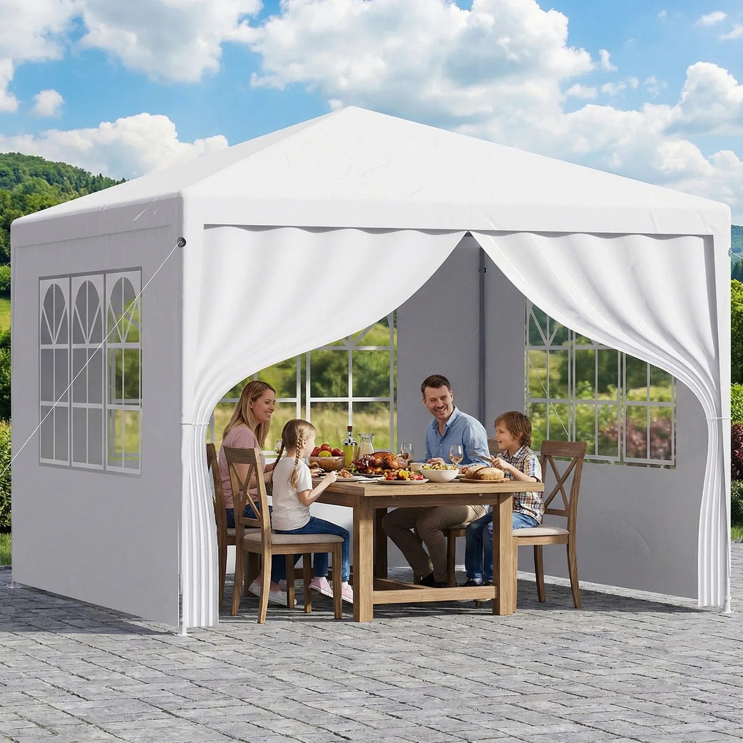 LOEFME 3x4M Enclosed Canopy Tent UV Protection Garden Gazebo Party Tent with Window Panels Zipper Door for Wedding Outdoor