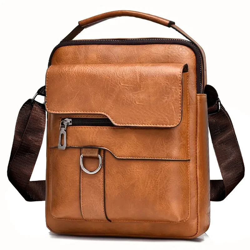 Multi-purpose men's shoulder bag for work, PU crossbody briefcase with handle, professional casual daypack