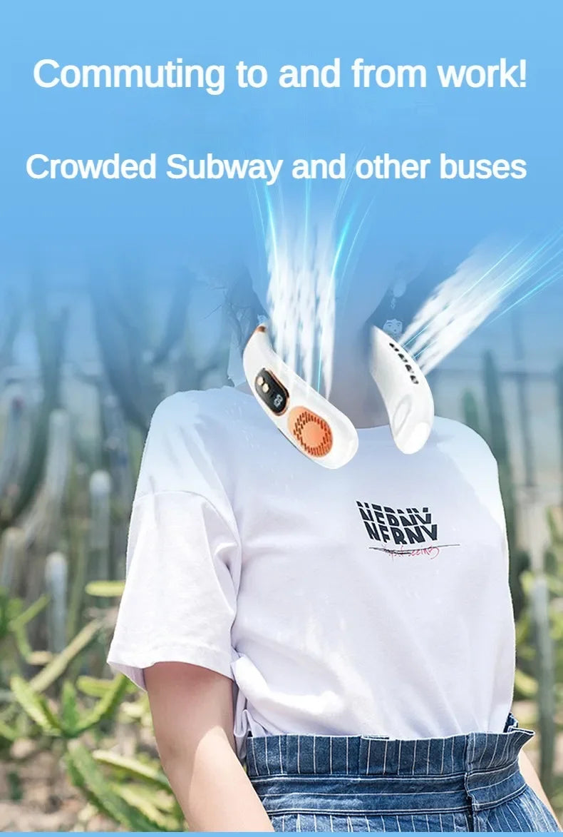 Personal Fan with LED Indicator, USB-C Charging, Long-Lasting 4000mAh Battery, Hands Free Bladeless Fan with 5 Adjustable Speeds