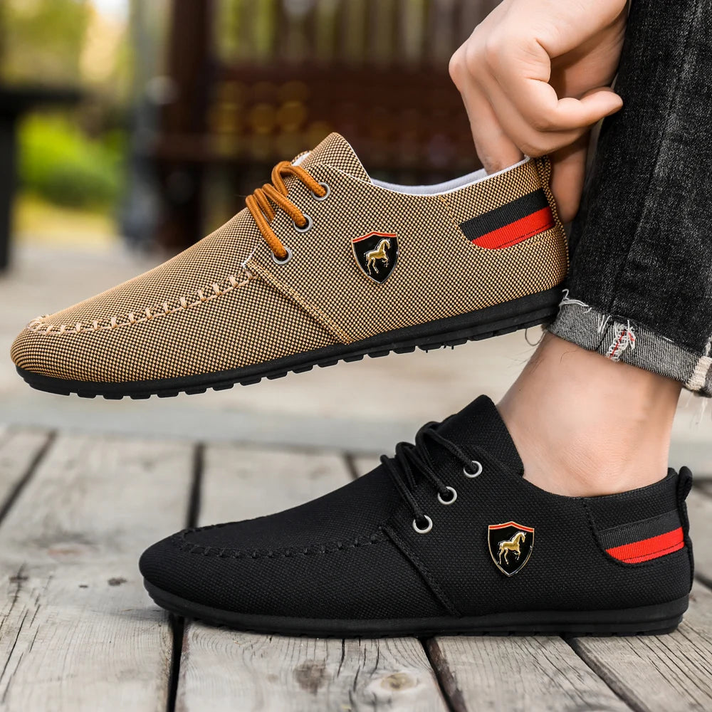 Men's Breathable Fabric Casual Loafers, Soft-Soled Comfortable Lace-Up Low-Top Men's Shoes, Versatile for Daily Commuting and Light Business Wear, Lightweight, Wear-Resistant, Non-Stuffy, Comfortable for Long Wear, Suitable f